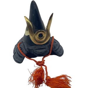 Vintage Japanese Black Cast Iron Small Miniature Shogun Samurai Helmet